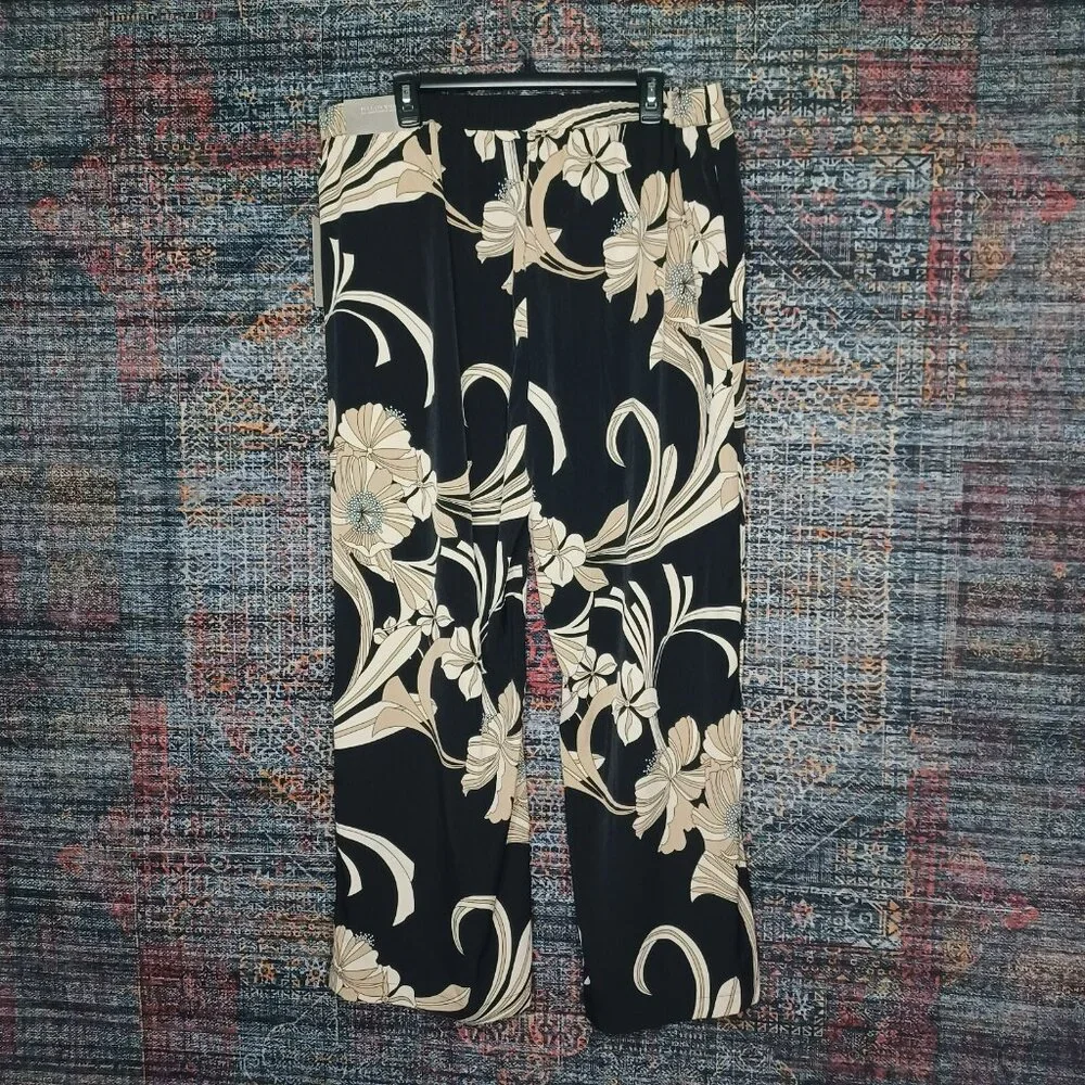 Soft Surroundings womens black beige Yara wide leg Hawaiian pants 1Xx30 NWT - Picture 2 of 11